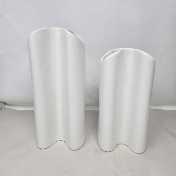 Vintage Dansk White Ceramic Pair of Double Vases Style Modernist Curvaceous - Picture 2 of 14
